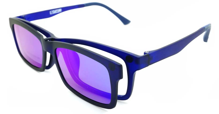 TR Rectangular Blue Polarized  Magnetic Clip on Sunglasses SM-3002-C3