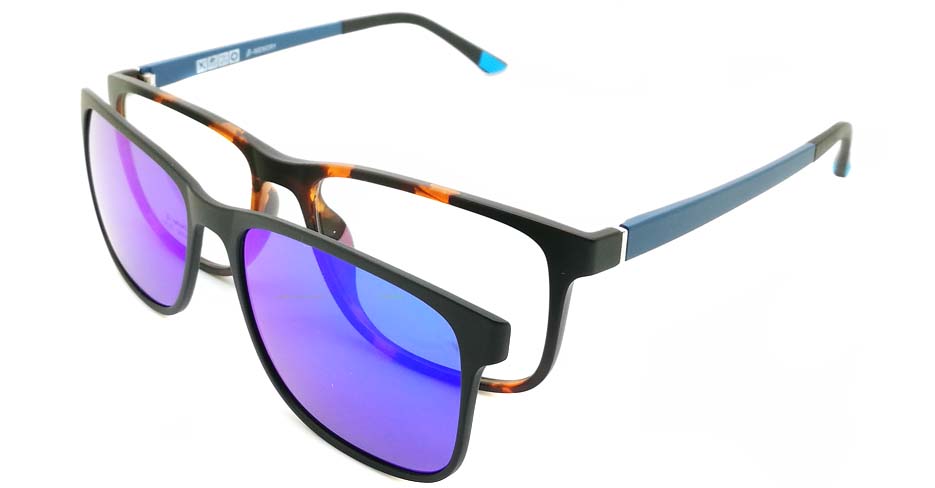 TR Oval Tortoise with Blue Polarized Magnetic  Clip on Sunglasses SM-2122-C238