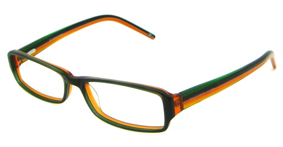 Brown with Green Acetate Rectangle  glasses frame HL-5465-B
