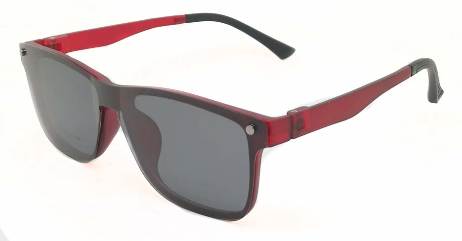 TR Oval Red Polarized  Magnetic Clip on Sunglasses SM-2032-C3