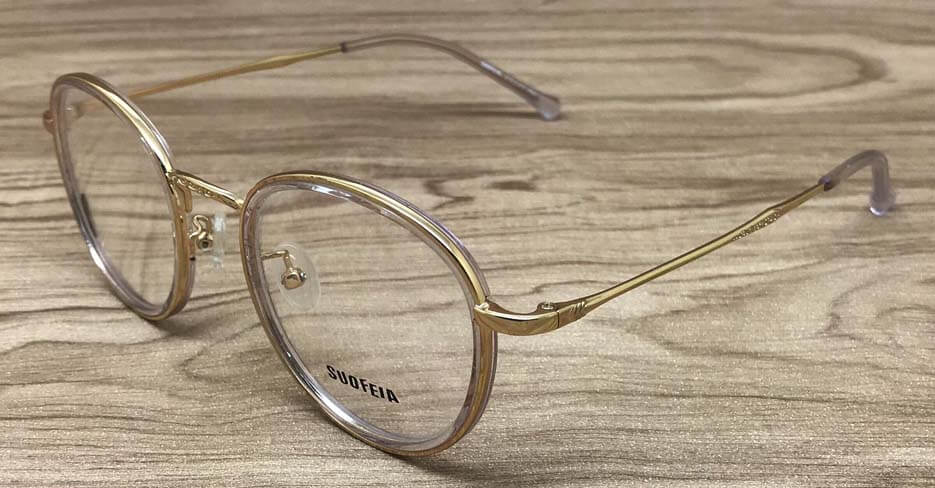 TR metal blend gold round clear glasses frame SFY944-C3