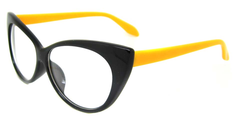 black  with yellow plastic cat eye retro frame BLK-MX77042-HT